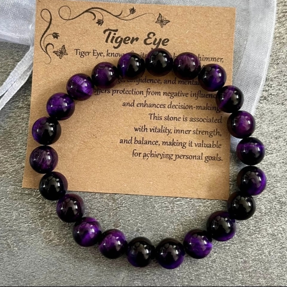 8 Bracelets Beaded Natural Gemstone Tigers Eye Chakra Stone Crystal Jewelry - Picture 7 of 13
